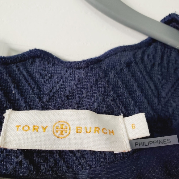 Tory Burch Jacquard Scalloped Navy Sheath Dress Classic Preppy 8 - Picture 6 of 7